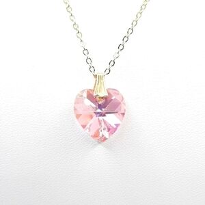 Bianca Stone Swarovski AB Pink Heart Pendant Necklace Charm New